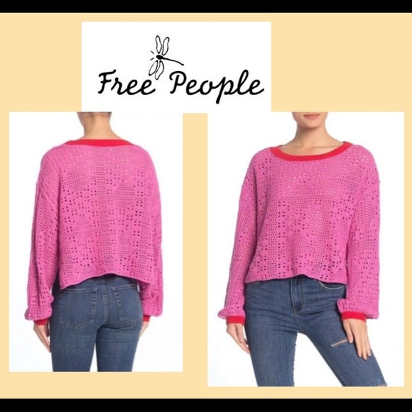 Free People Home Run Cotton Crochet Cropped Sweater XS NWT - Picture 2 of 7